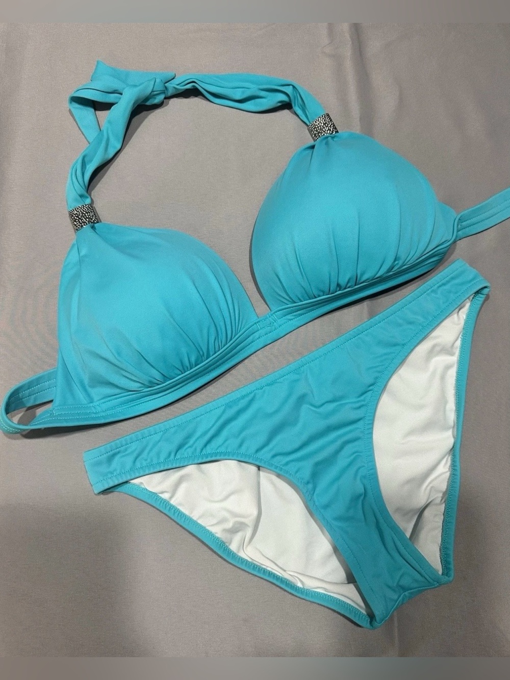 Venus Goddess Halter Bikini- Push Up Halter Top DD, bottoms size 8, Aqua